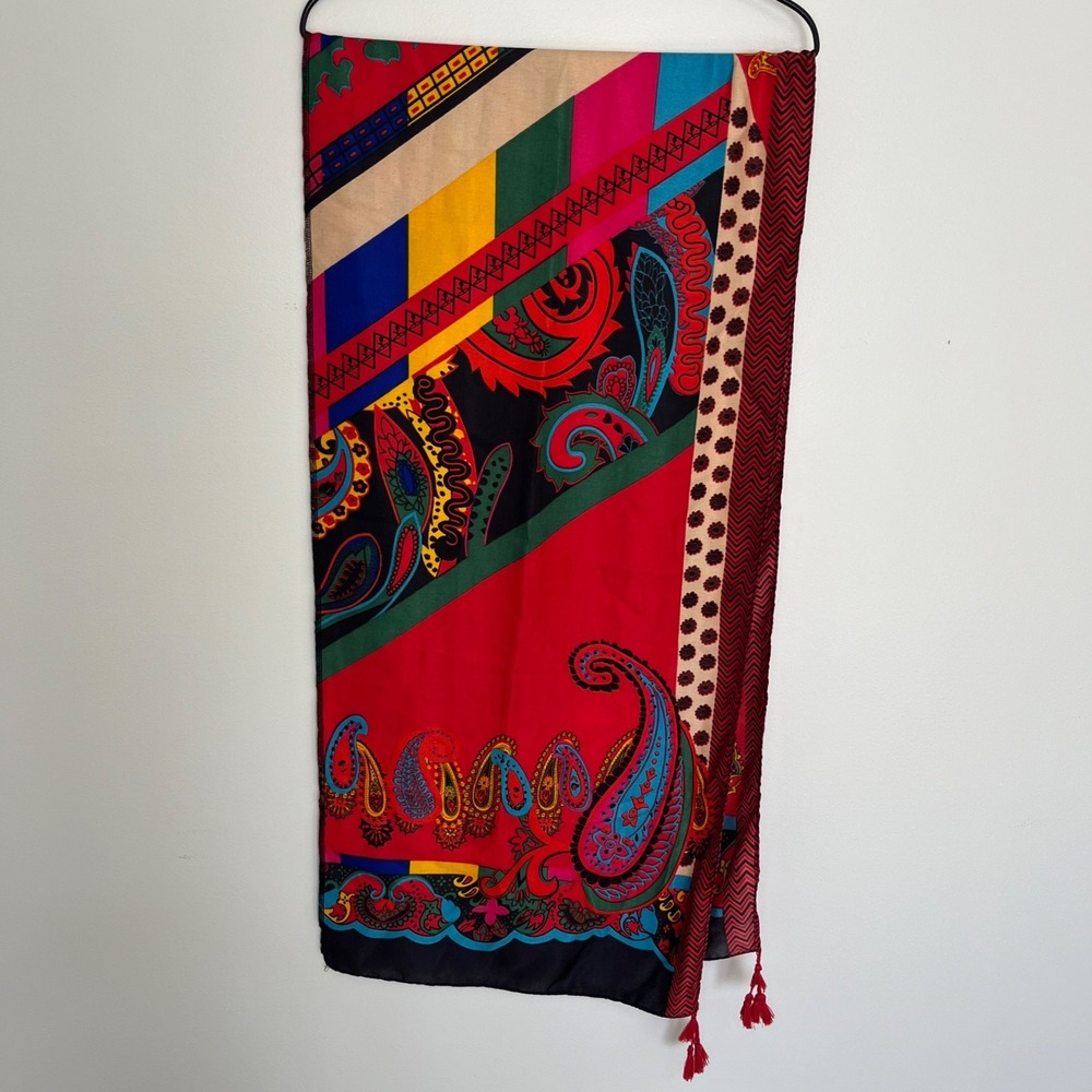 Artsy Scarf 17X70 Geometric Multicolor Eclectic Wacky Art To Wear Statement